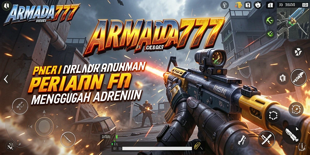 Screenshot gameplay ARMADA777 menampilkan aksi tembak-menembak yang mendebarkan.