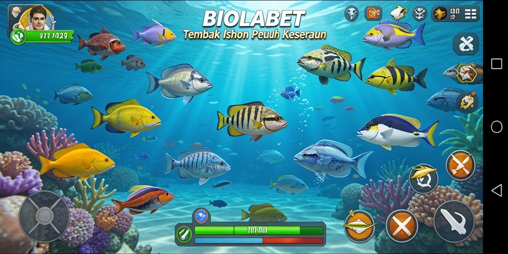 Tampilan memukau dari gameplay menembak ikan di BIOLABET.