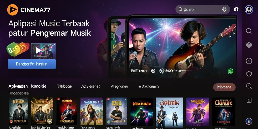 Tampilan screenshot CINEMA77 menampilkan antarmuka game musik yang menarik.