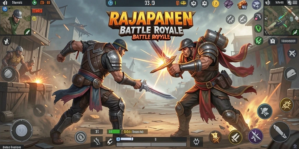 Tangkapan layar RAJAPANEN menampilkan aksi seru di medan tempur Battle Royale.